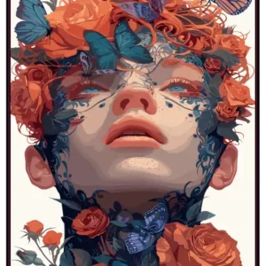 Androgyne aux Papillons Bleus – Rêverie Poétique