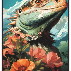 Tête de Lézards aux fleurs